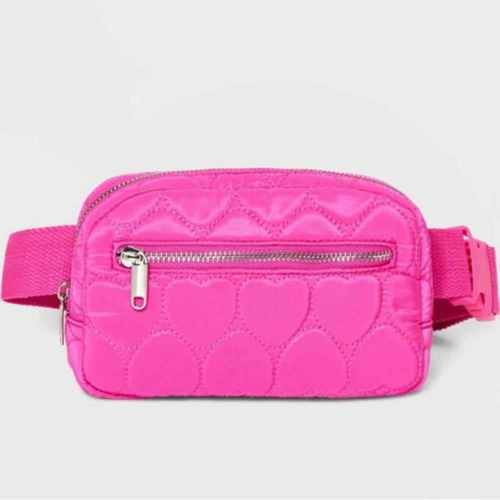 Wild Fable Target Viral TikTok Hot Pink Quilted Heart Print Fanny Pack Belt Bag